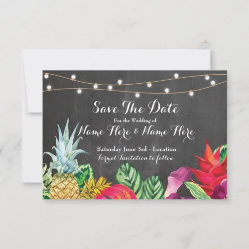 Save The Date Chalk Rustic Aloha Tropical Lights