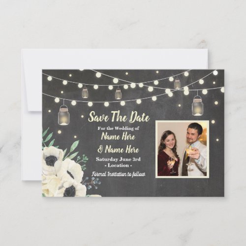 Save The Date Chalk Rustic Fireflies Lights Invite