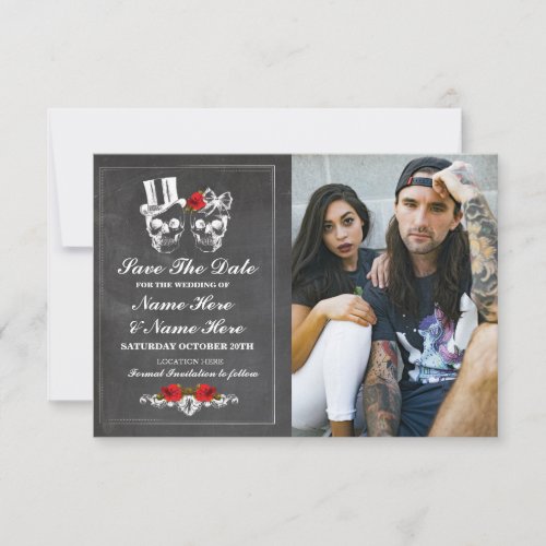 Save The Date Chalk Skulls Photo Card Gothic