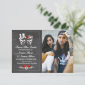 Save The Date Chalk Skulls Photo Card Gothic (Standing Front)