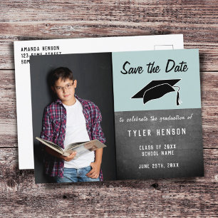 Save the Date Chalkboard Boy`s Photo Graduation Announcement Postcard