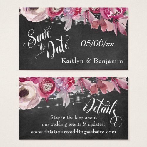 Save the Date Chalkboard Lights Floral Details