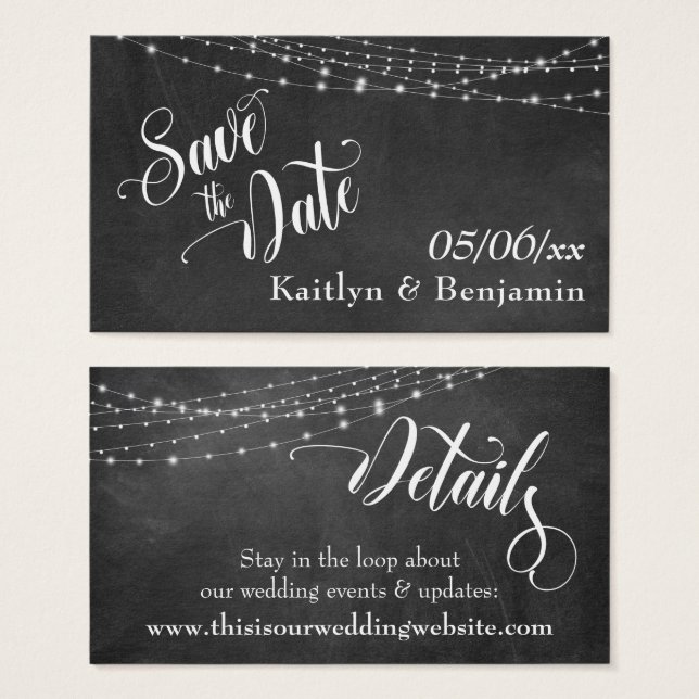 Save the Date Chalkboard Lights Wedding Details (Front & Back)