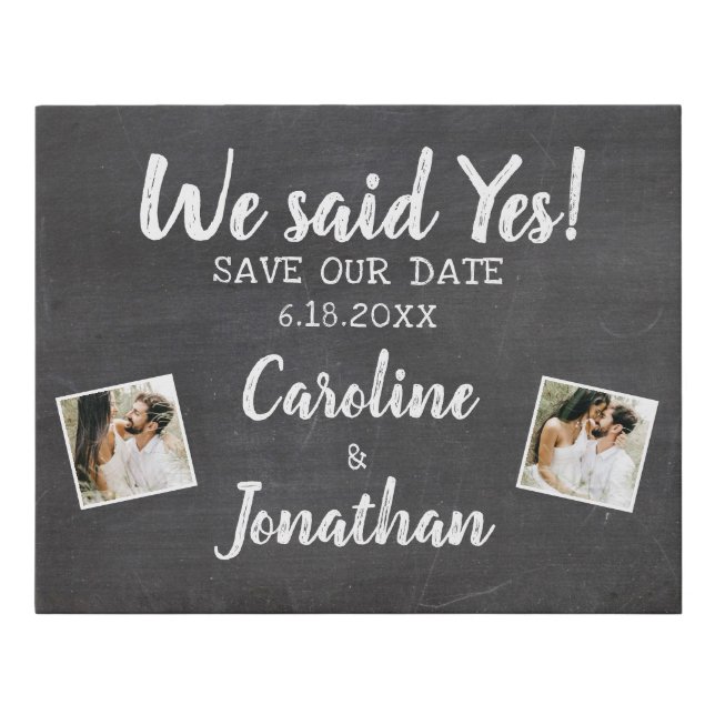 Save the Date Chalkboard Sign for Engagement Photo (Front)