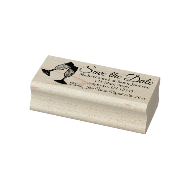 Save the Date Champagne Glass Toast Wedding Rubber Stamp (Stamp)