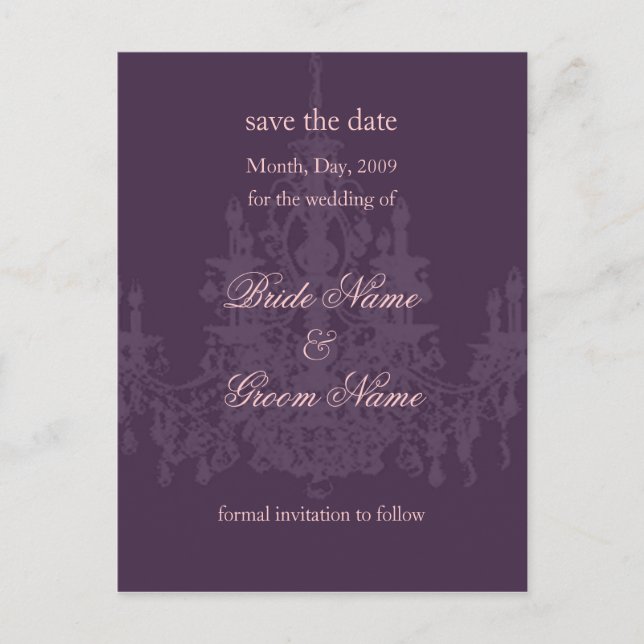 Save the Date/chandelier/diy color Announcement Postcard (Front)