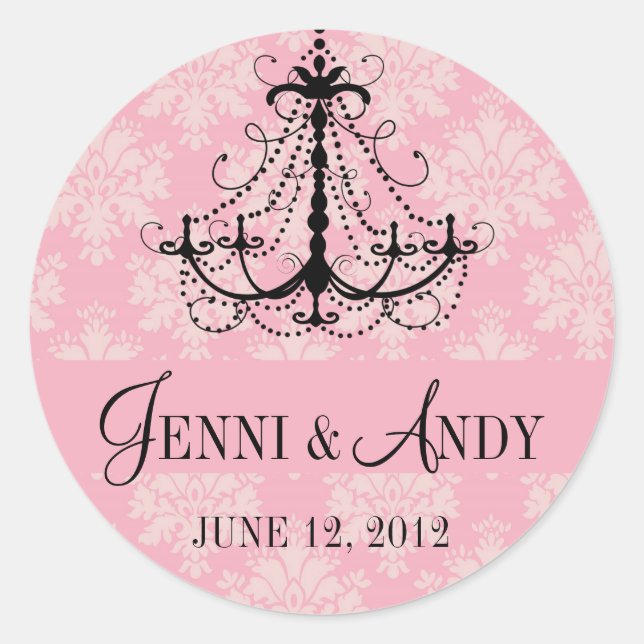 Save the Date Chandelier Names Wedding Sickers Classic Round Sticker (Front)