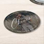 Save the Date Cheer! Free Drinks & A Wedding Photo Round Paper Coaster (Angled)