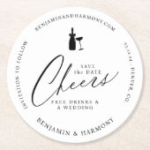 Save the Date Cheer! Free Drinks & A Wedding Round Paper Coaster (Front)