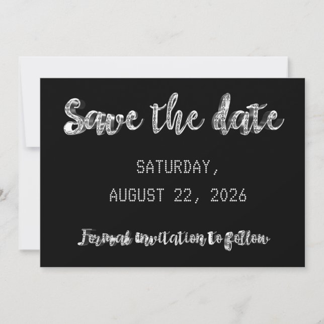 Save The Date Chic Black Silver Gray Script Party (Front)
