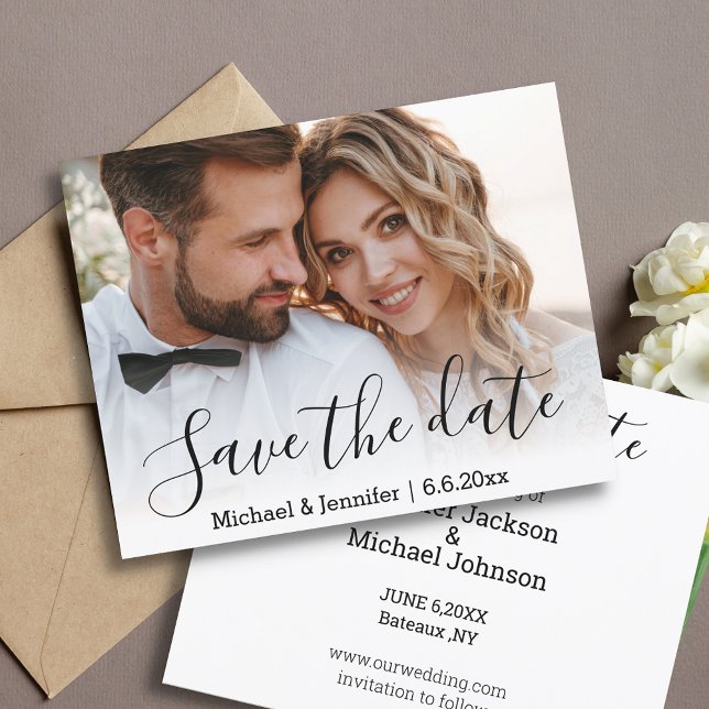 save the date  chic calligraphy wedding photo card (Creator Uploaded)