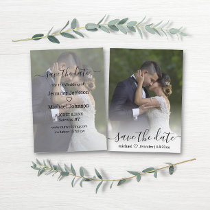 save the date chic calligraphy wedding photo   note card