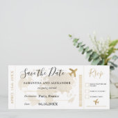 Save the date chic gold world map boarding pass (Standing Front)
