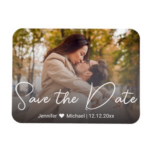 save the date chic white handwriting couple photo magnet