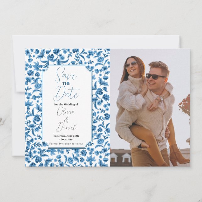 Save The Date Chintz Blue & White Floral Ditsy (Front)