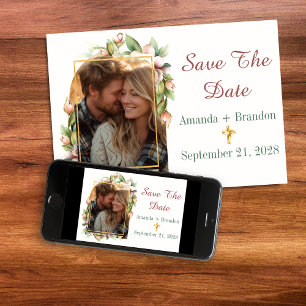 Save The Date Christian Cross Floral Arch Photo