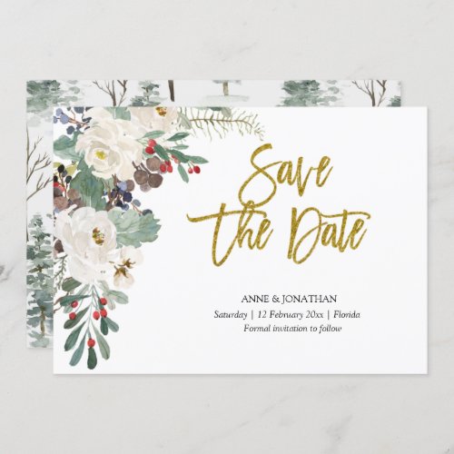 Save the Date Christmas Floral Invitation