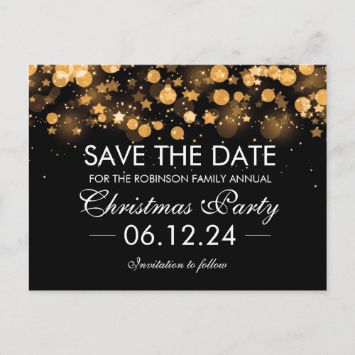 Save The Date Christmas Gold Sparkling Stars Announcement Postcard