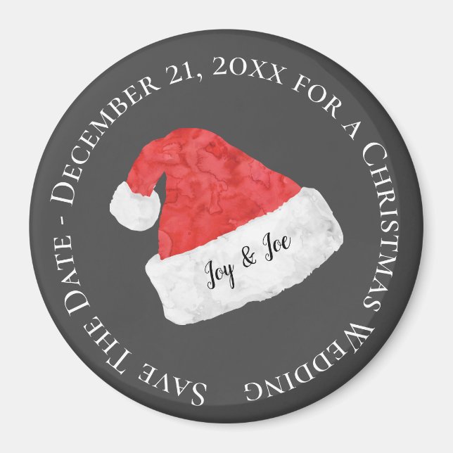 Save the Date/Christmas Wedding/ Santa Hat Magnet (Front)