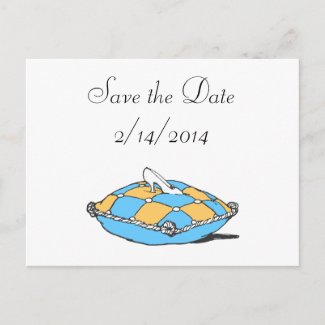 Save the Date Cinderella Slipper Teal Pillow Announcement Postcard