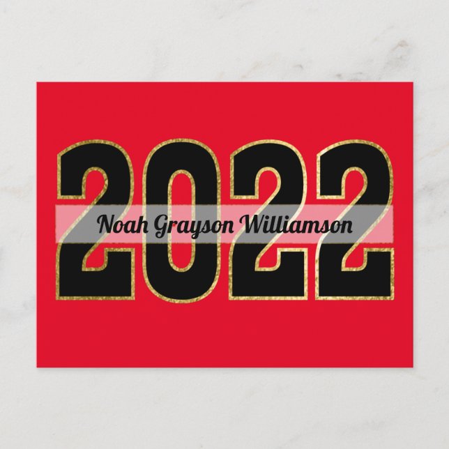 Save The Date Class of 2022 Red Budget Graduation Postcard (Front)