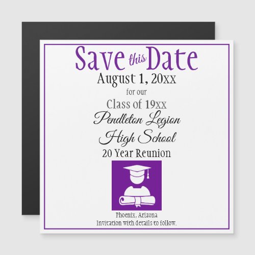 Save The Date Class Reunion Purple Black Magnet