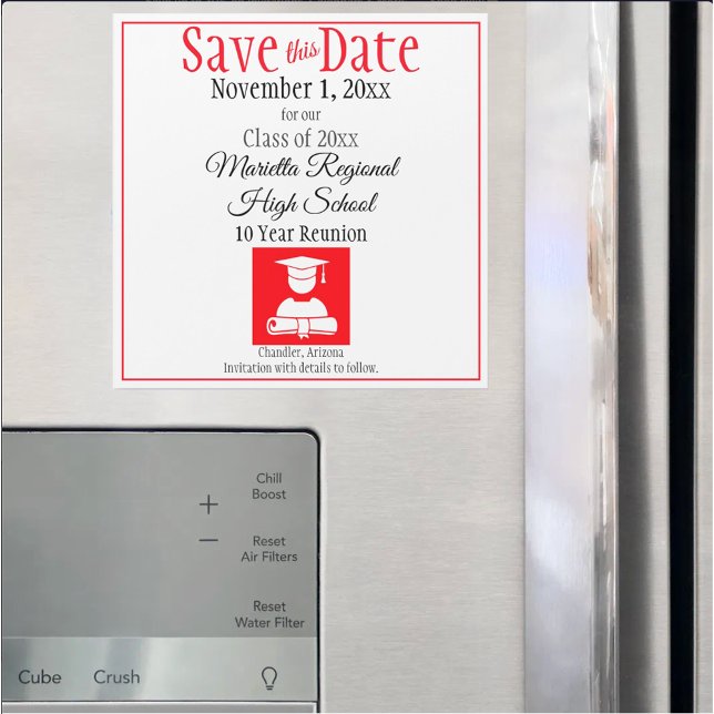 Save The Date Class Reunion Red Black Magnet (custom class reunion save the date magnet)