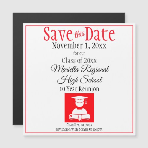 Save The Date Class Reunion Red Black Magnet