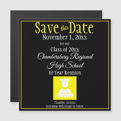 Save The Date Class Reunion Yellow Black Magnet