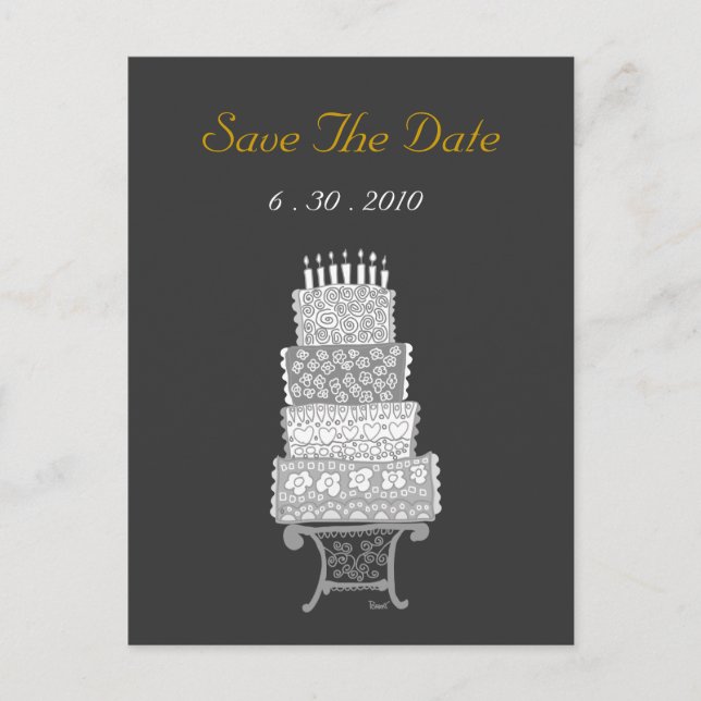 Save The Date Classic Black Wedding Cake Postcard (Front)
