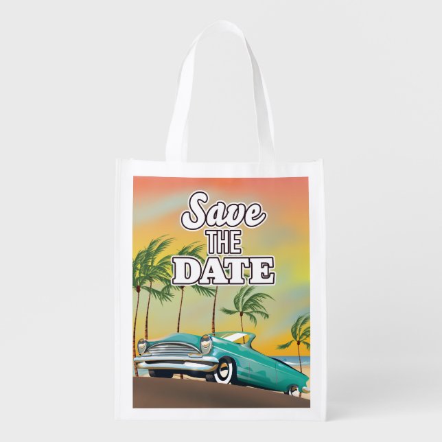 Save the Date Classic car  Grocery Bag (Front)
