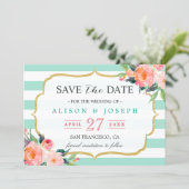 Save The Date | Classy Mint Green Stripes Floral (Standing Front)