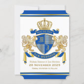 Save the Date Coat of Arms Blue Gold Lion Emblem Invitation (Front)