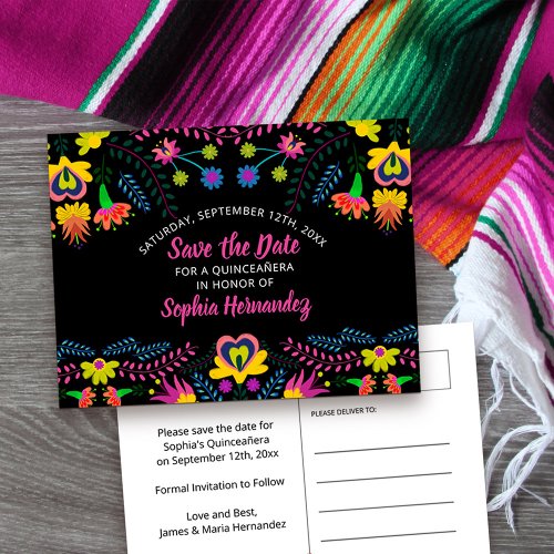 Save the Date Colorful Mexican Fiesta Floral Announcement Postcard