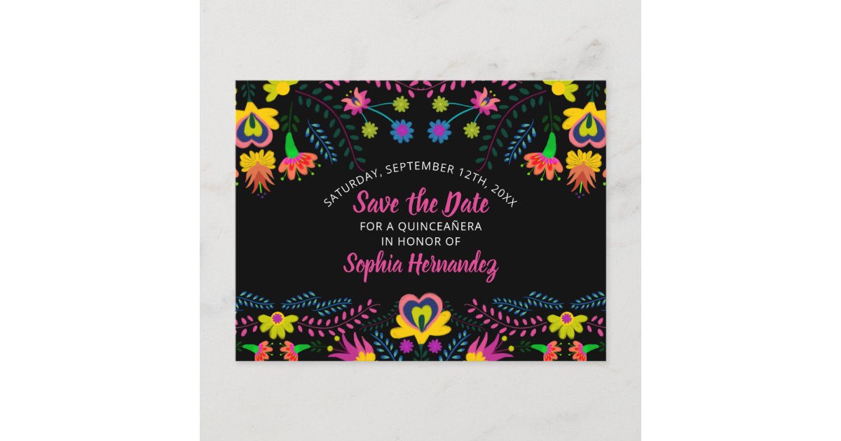 Save the Date Colorful Mexican Fiesta Floral Announcement Postcard | Zazzle.com