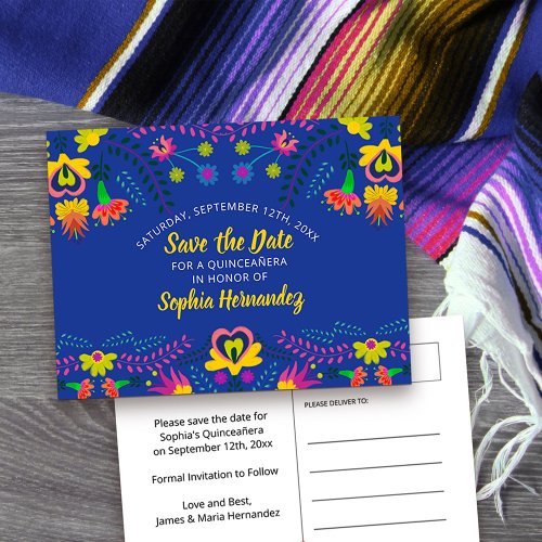 Save the Date Colorful Mexican Fiesta Royal Blue Announcement Postcard