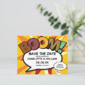 Save the Date Comic Book BOOM Modern Fun Announcement Postcard (Standing Front)