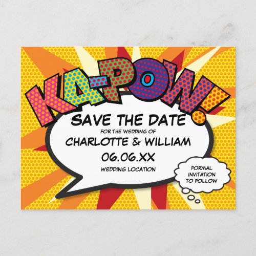 Save the Date Comic Book KA_POW Modern Fun Announcement Postcard