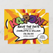 Save the Date Comic Book KA-POW Modern Fun Announcement Postcard (Front/Back)