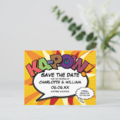 Save the Date Comic Book KA-POW Modern Fun Announcement Postcard (Standing Front)