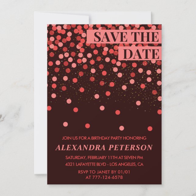 Save the date Confetti Red 72nd birthday Invitation (Front)