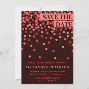 Save the date Confetti Red 72nd birthday Invitation