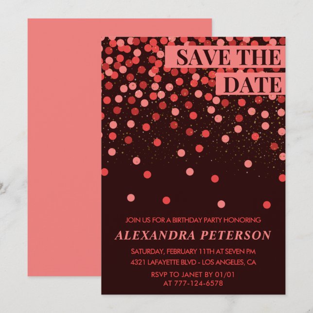 Save the date Confetti Red 89th birthday Invitation (Front/Back)