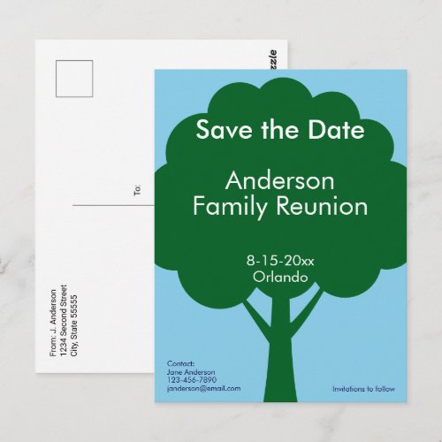 Save the Date Contact Info. Tree Family Reunion Postcard