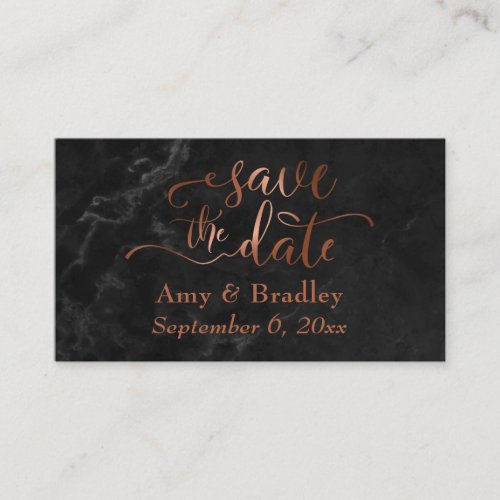 Save the Date  Copper Script over Black Marble Enclosure Card