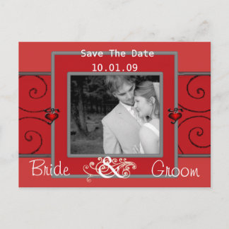 Save The Date Coral and Gray with Your Photo Announcement Postcard