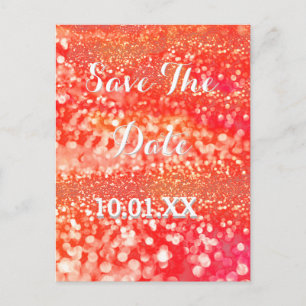 Save The Date Coral and  Pink Sparkle Announcement Postcard