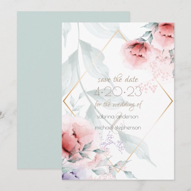 Save the Date |  Coral/Lilac Aquarelle Peony (Front/Back)