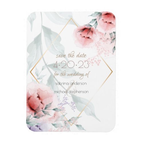 Save the Date   CoralLilac Aquarelle Peony Magnet