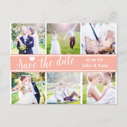 SAVE THE DATE Coral Peach Wedding 6 PHOTO Postcard